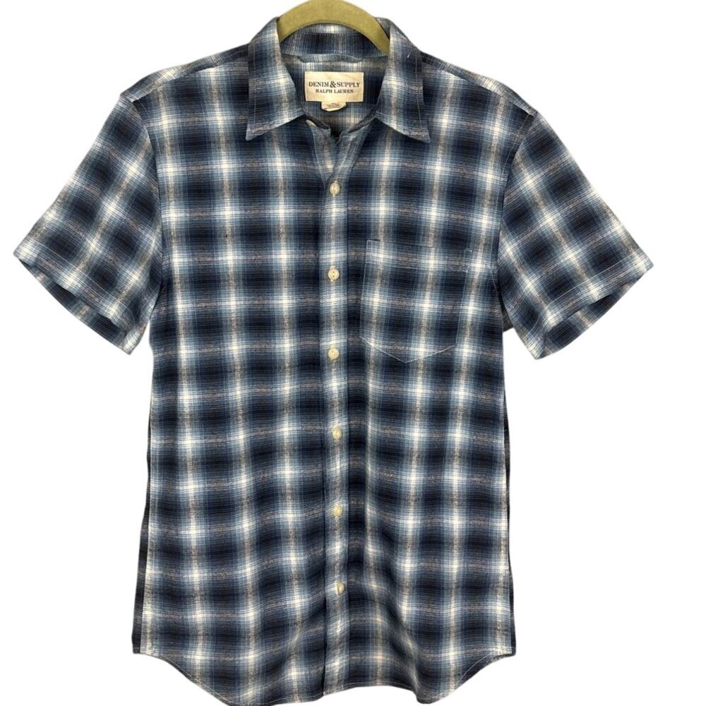 Denim & Supply Button Up Plaid Shirt Blue Black White Size S Ralph Lauren Retro